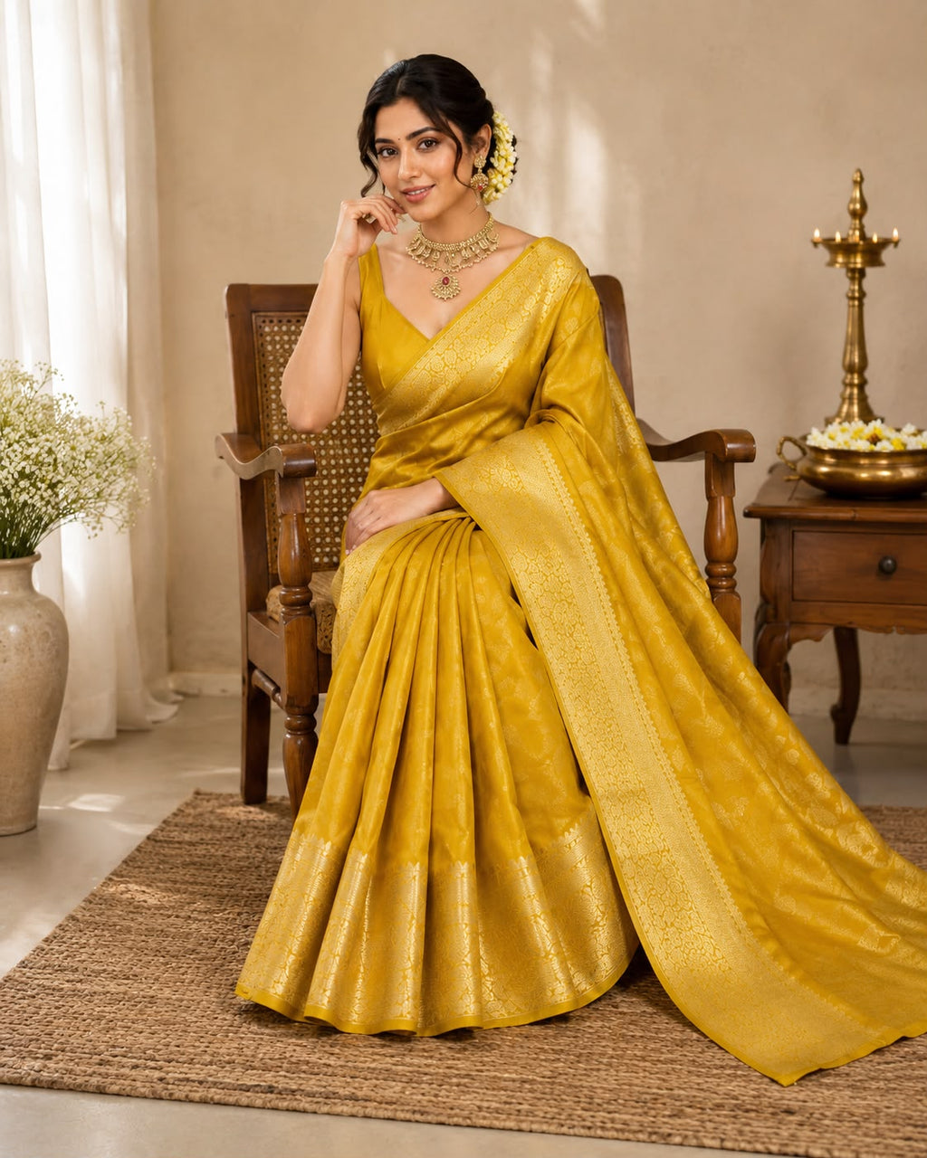 Yellow Semi Silk Saree