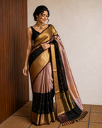 Black & Pink Half Semi Silk & Half Tissue Saree