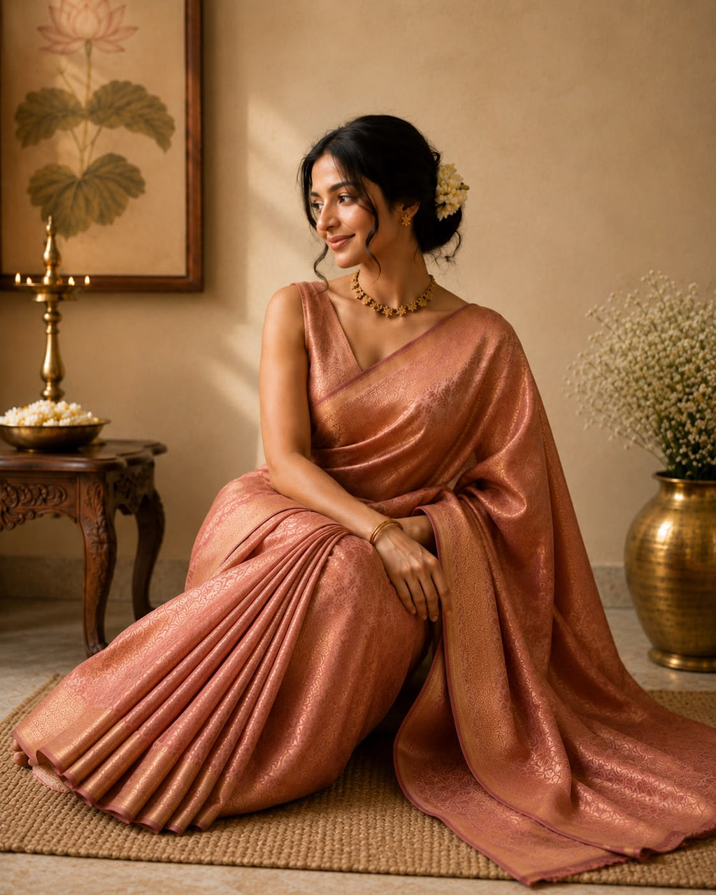 Melon Peach Semi Silk Saree