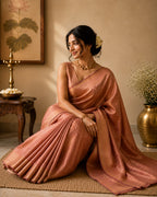 Melon Peach Semi Silk Saree