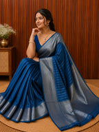 Morpeach Blue Semi Silk Saree