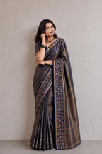 Dark Blue Brocade Semi Silk saree