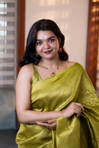 Pear Green Check Semi Silk Saree
