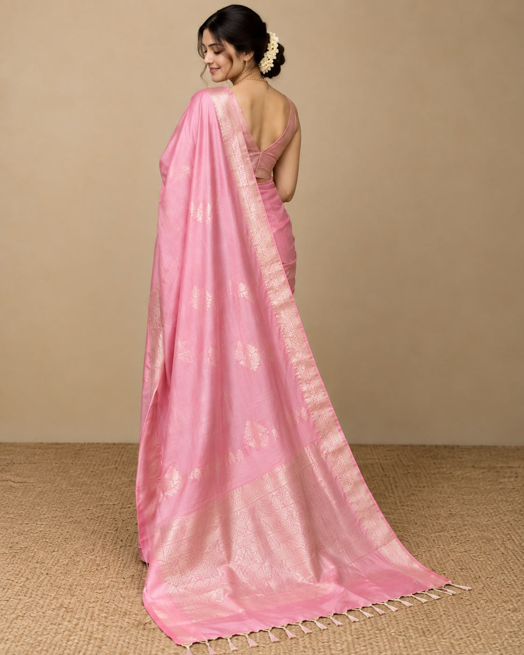 Rose Pink Dual Tone Soft Semi Silk Saree