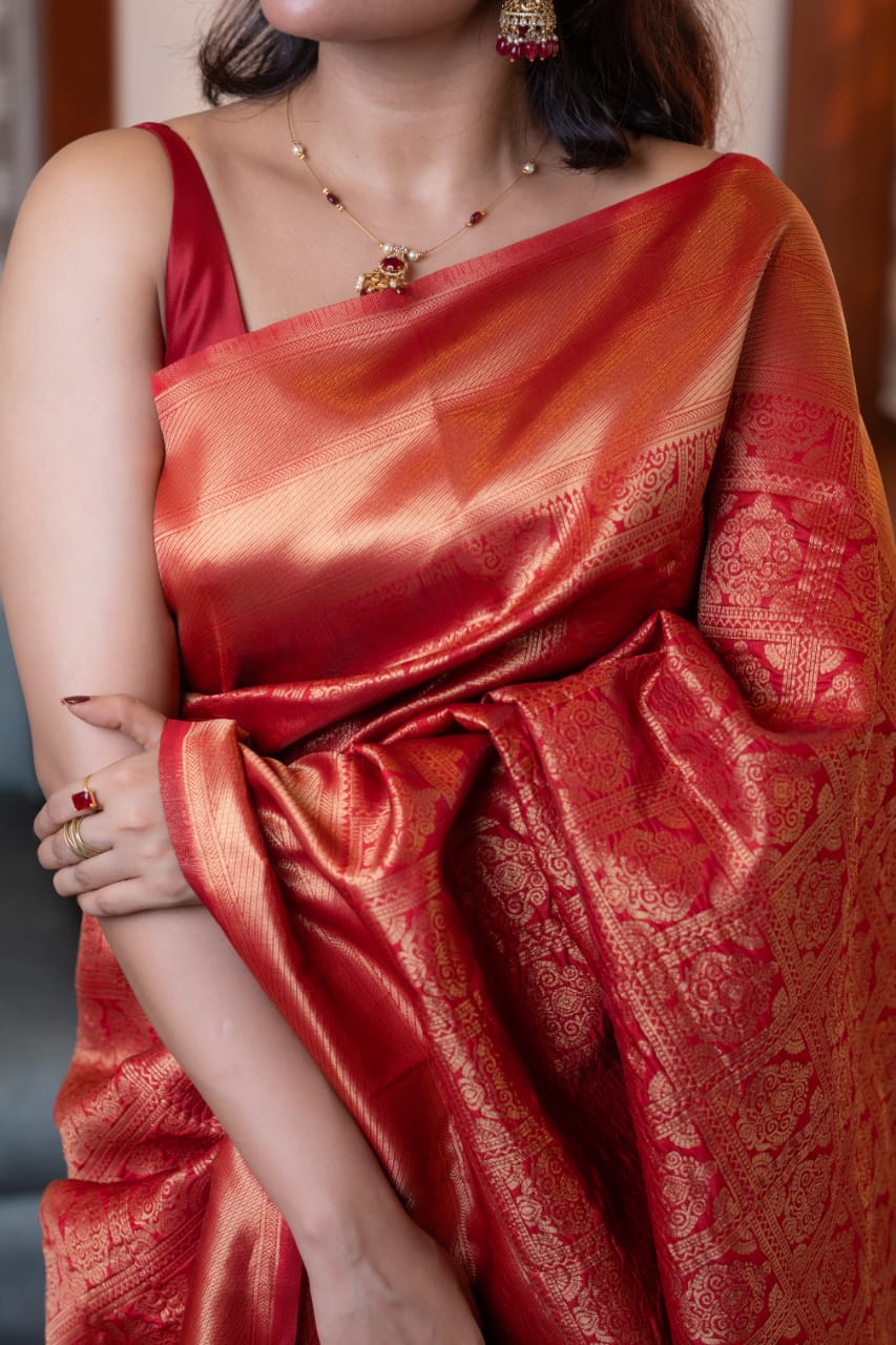 Red Check Semi Silk Saree