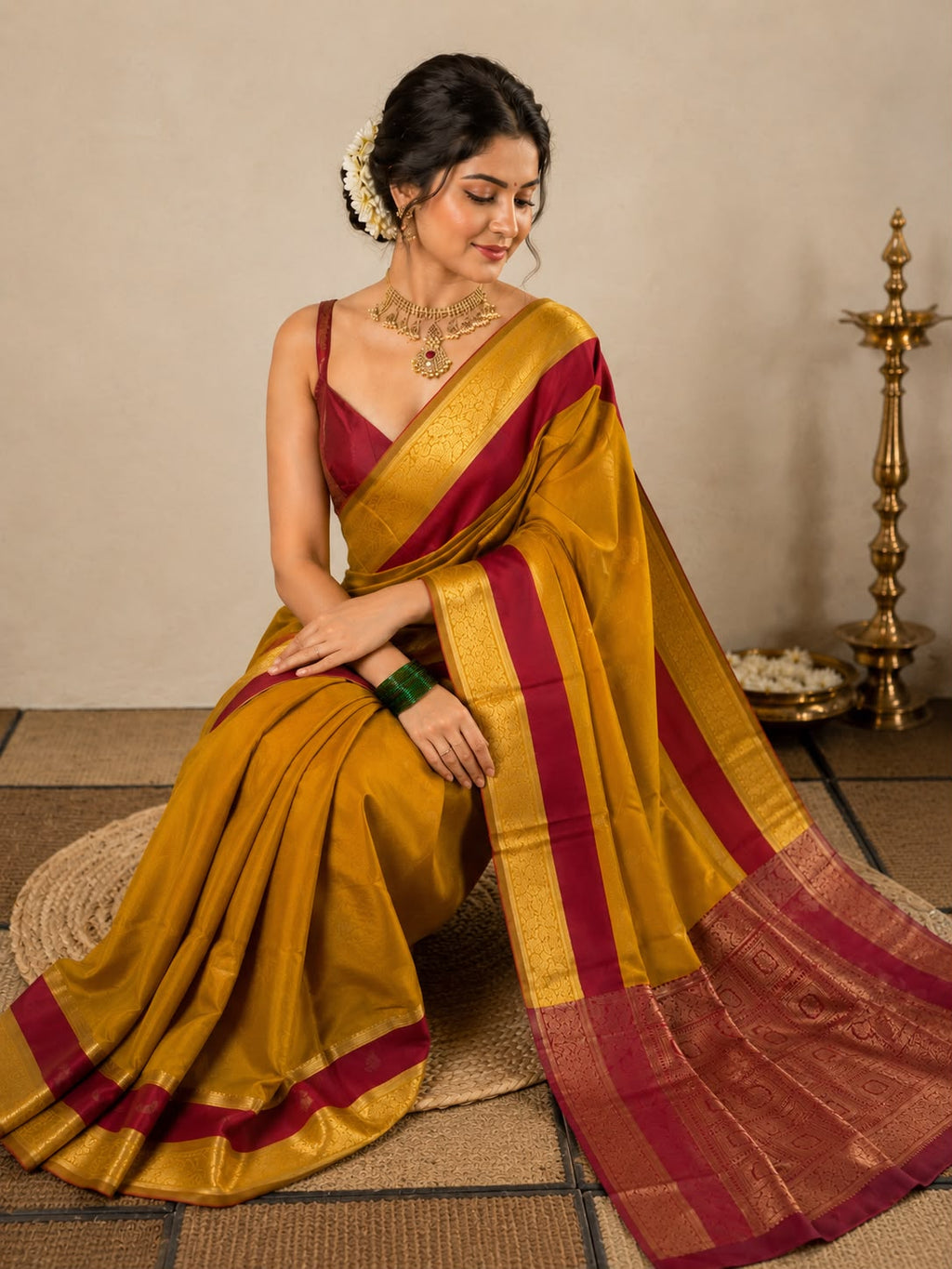 Mustard Yellow Semi Silk Saree