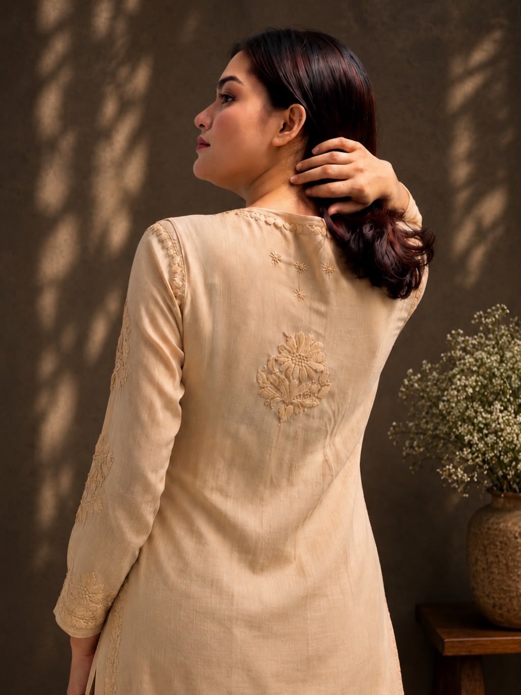 Beige Colour Semi Modal Chikankari