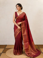Maroon Small Check Semi Silk Saree