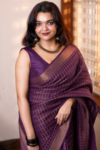 Purple Brocade Semi Silk Saree