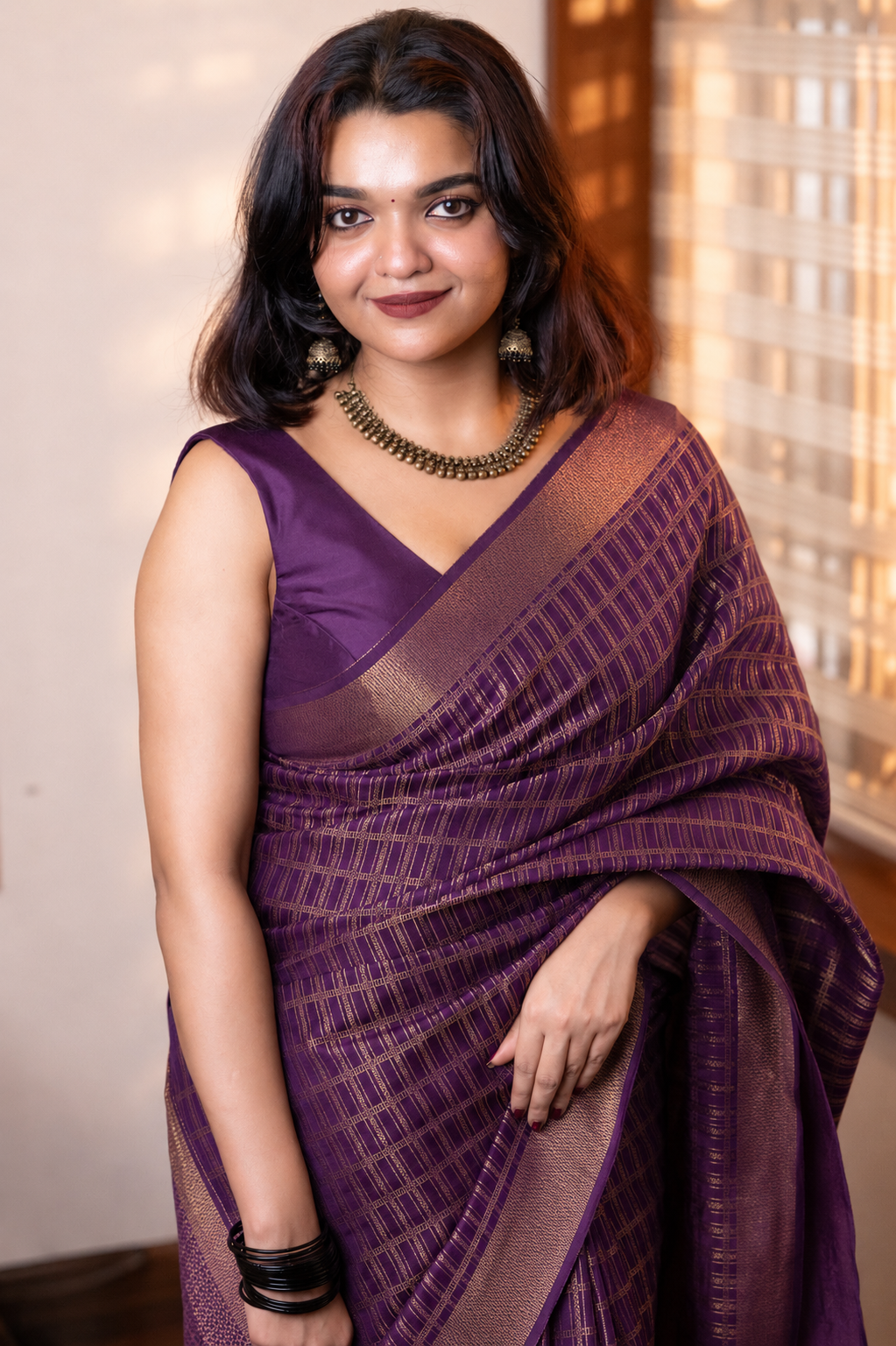 Purple Brocade Semi Silk Saree
