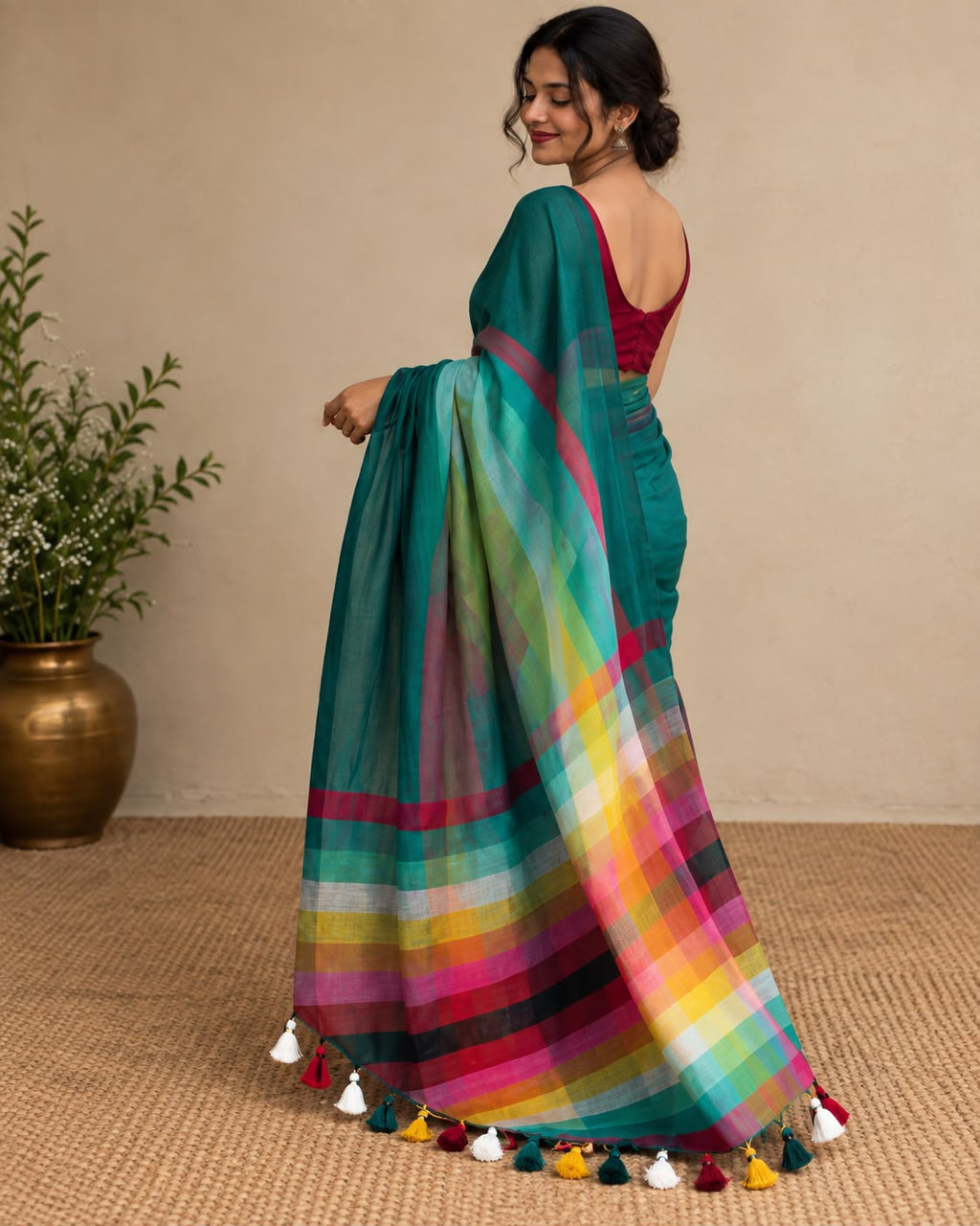 Teal Mulcotton Saree LUXSM07