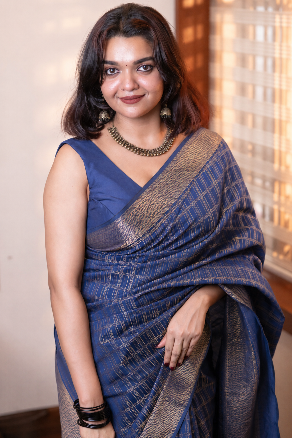 Blue Brocade Semi Silk Saree