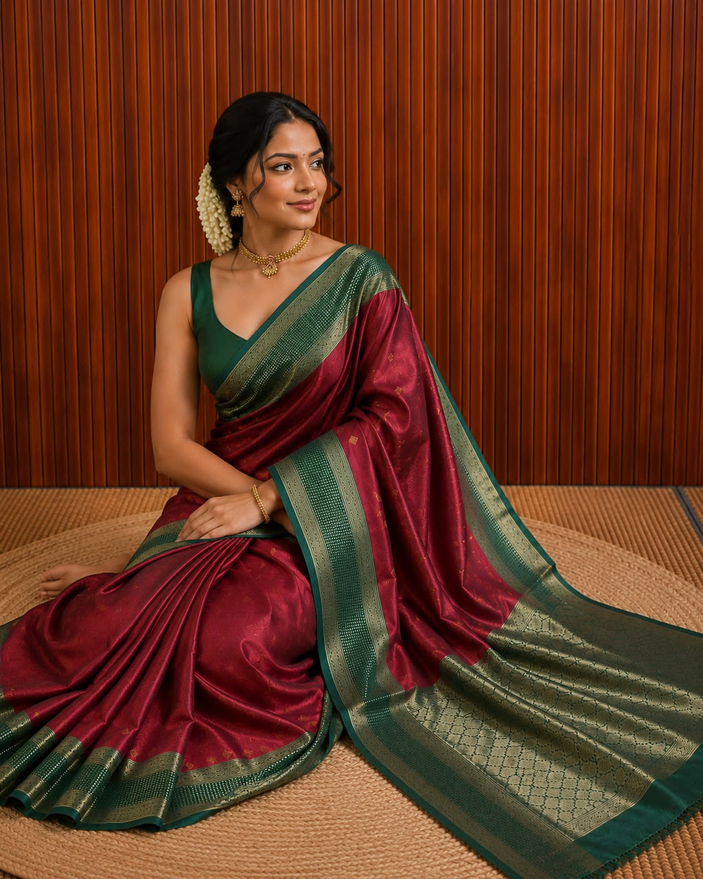 Maroon Semi Silk Saree