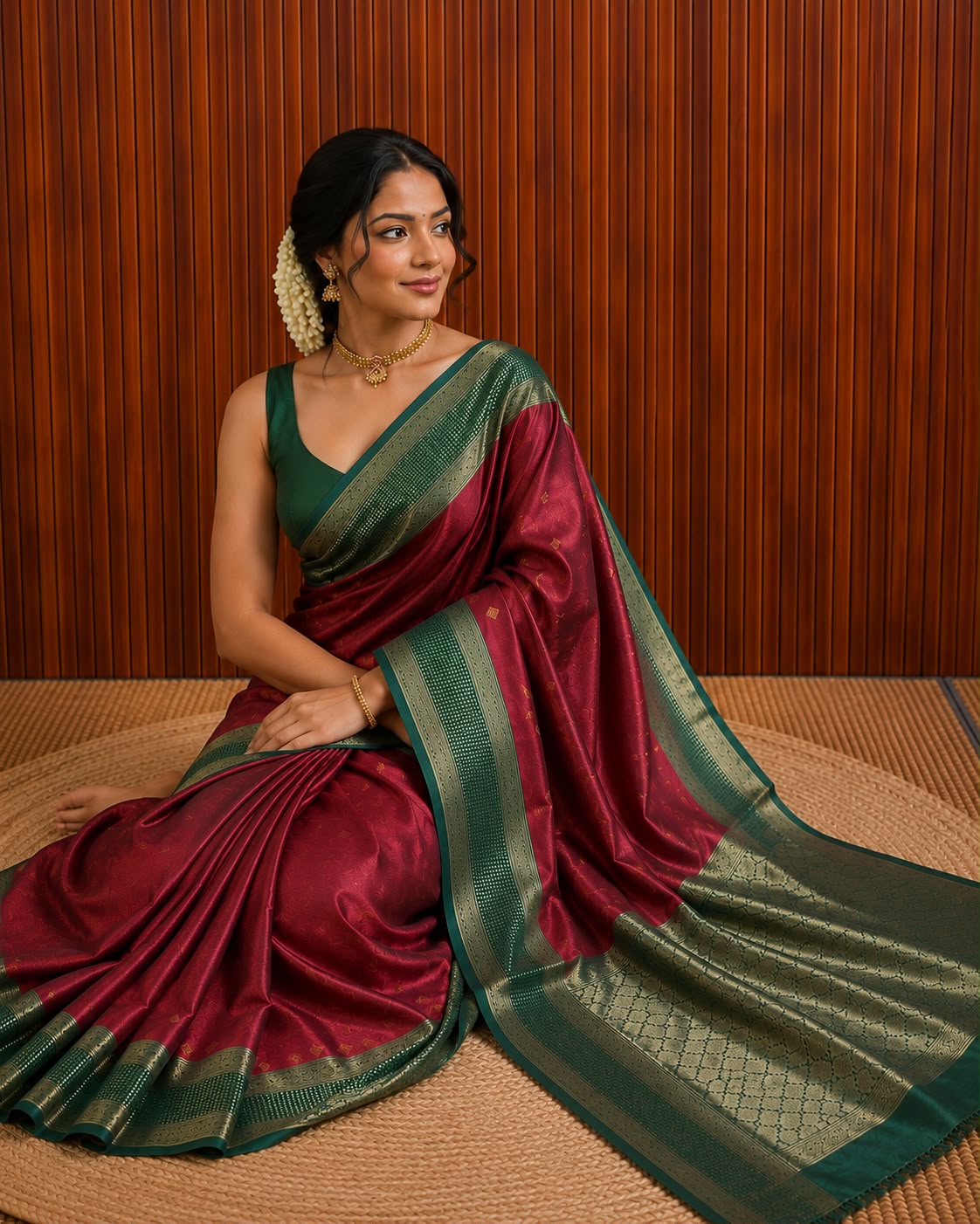 Maroon Semi Silk Saree