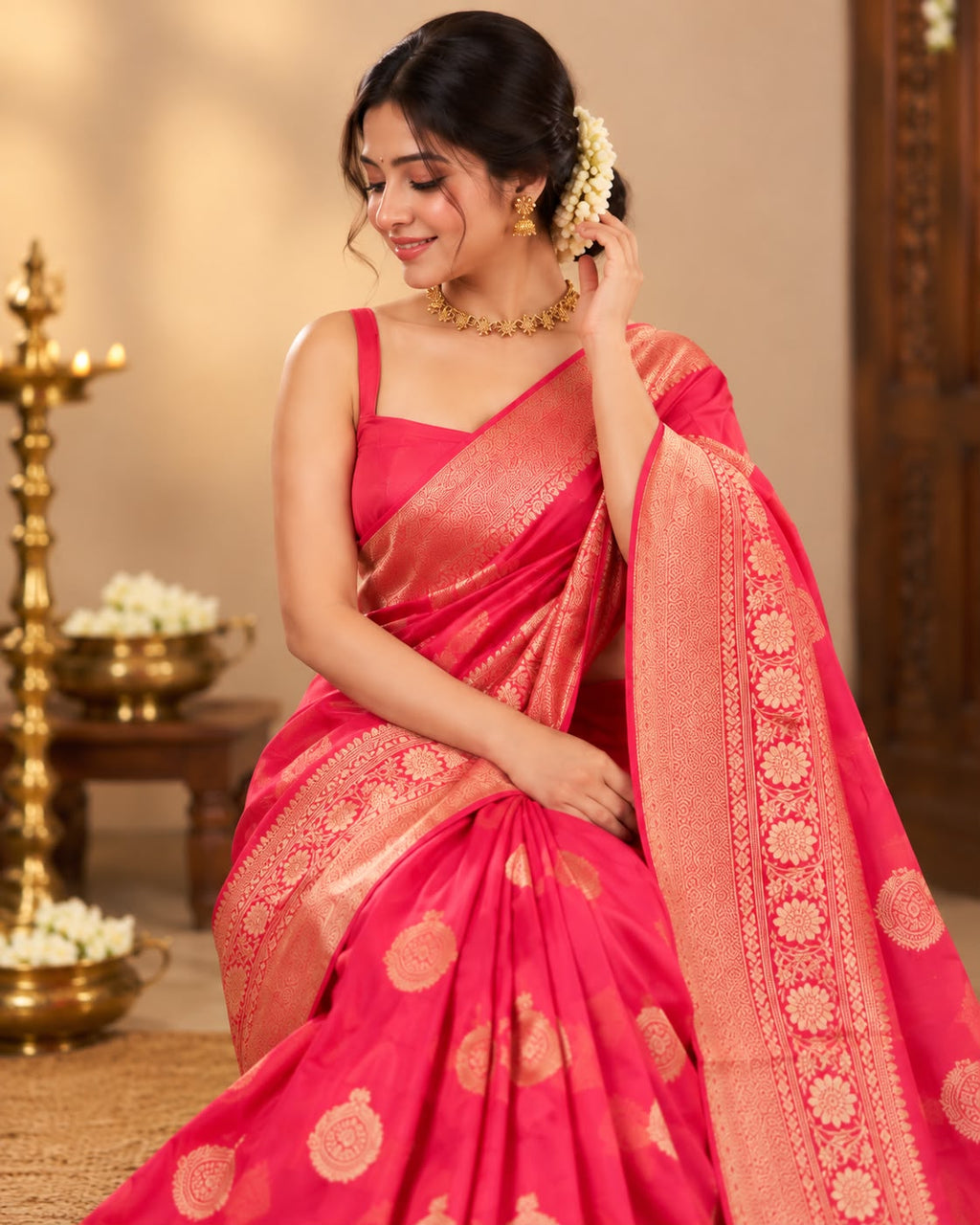 Pinkish Red Tissue Saree LUXST04