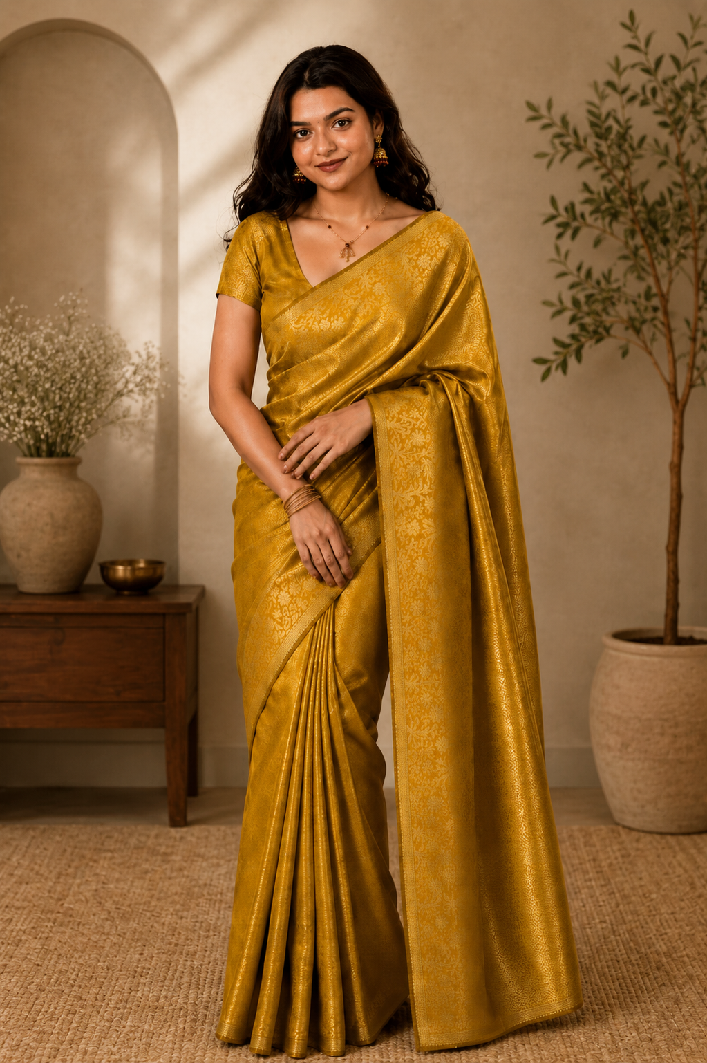 Mustard Yellow Brocade Semi Silk Saree