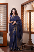 Blue Brocade Semi Silk Saree