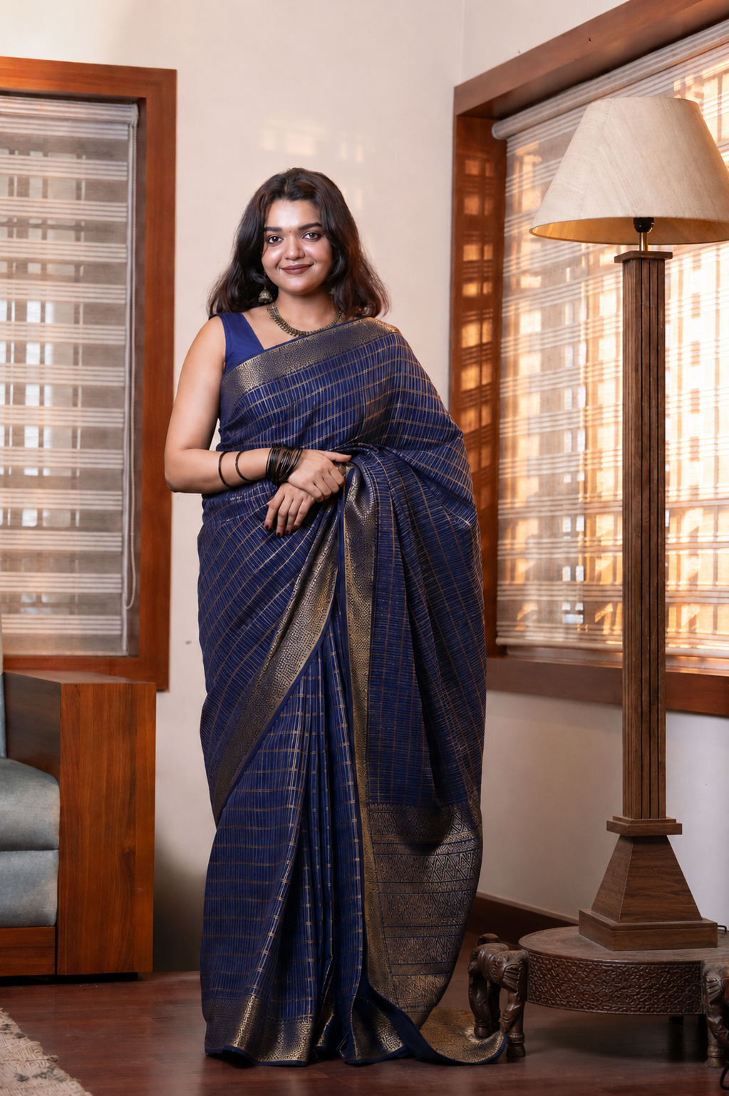 Blue Brocade Semi Silk Saree