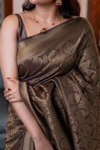 Brown Check Semi Silk Saree