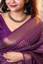 Purple Brocade Semi Silk Saree