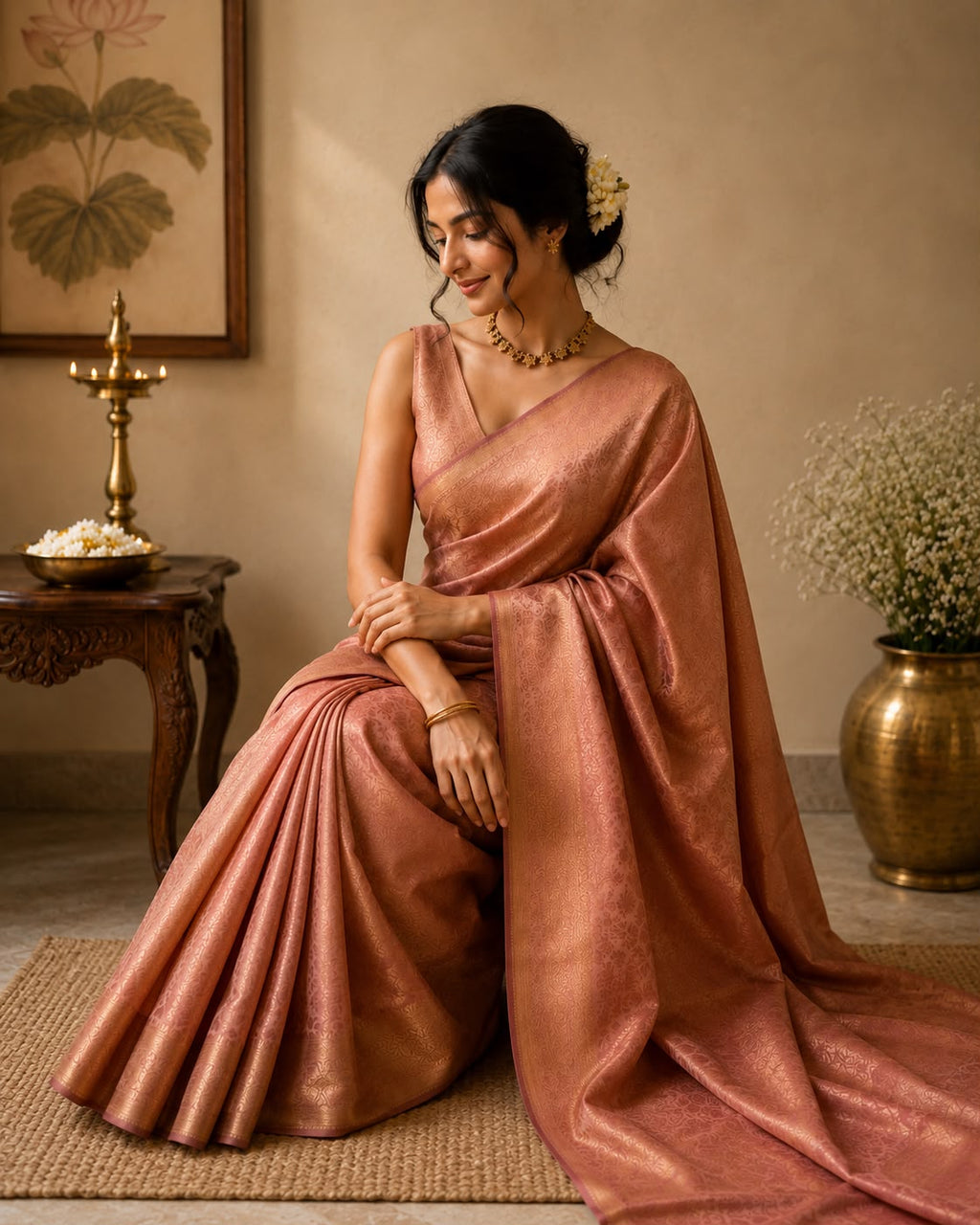 Melon Peach Semi Silk Saree