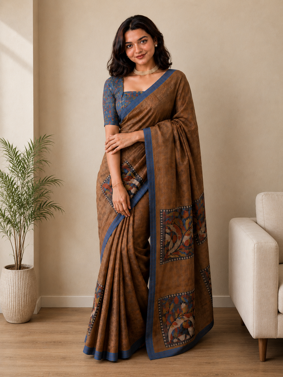 Raw Amber Semi Tussar Saree