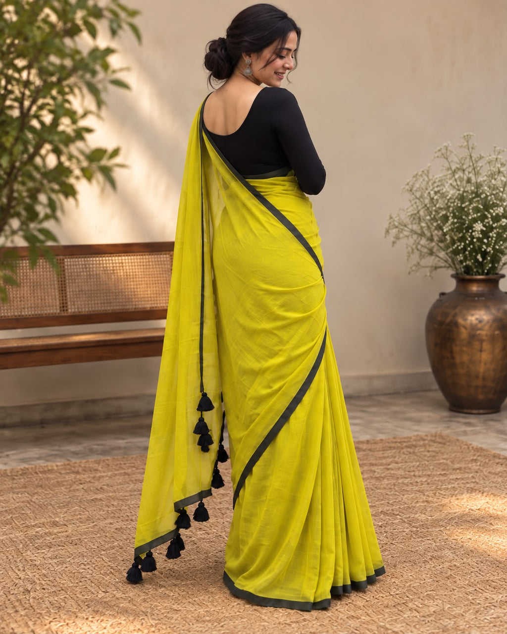 Lemon Green Mulcotton Saree LUXSM04