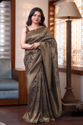 Brown Check Semi Silk Saree