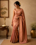 Melon Peach Semi Silk Saree