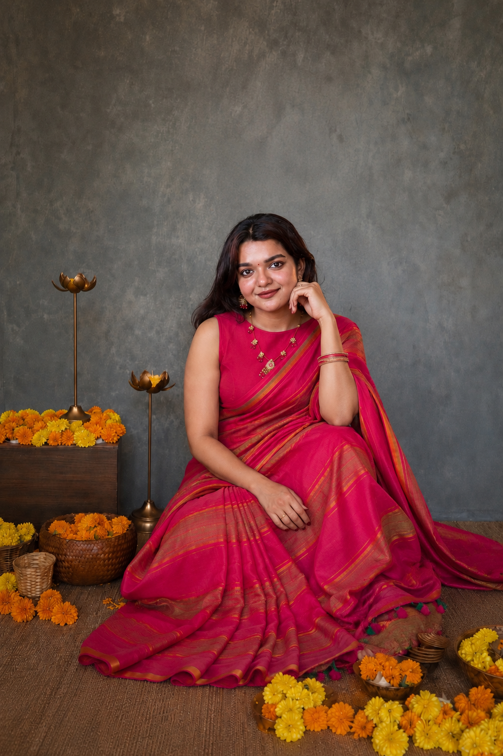 Rani Pink Mul Cotton Saree