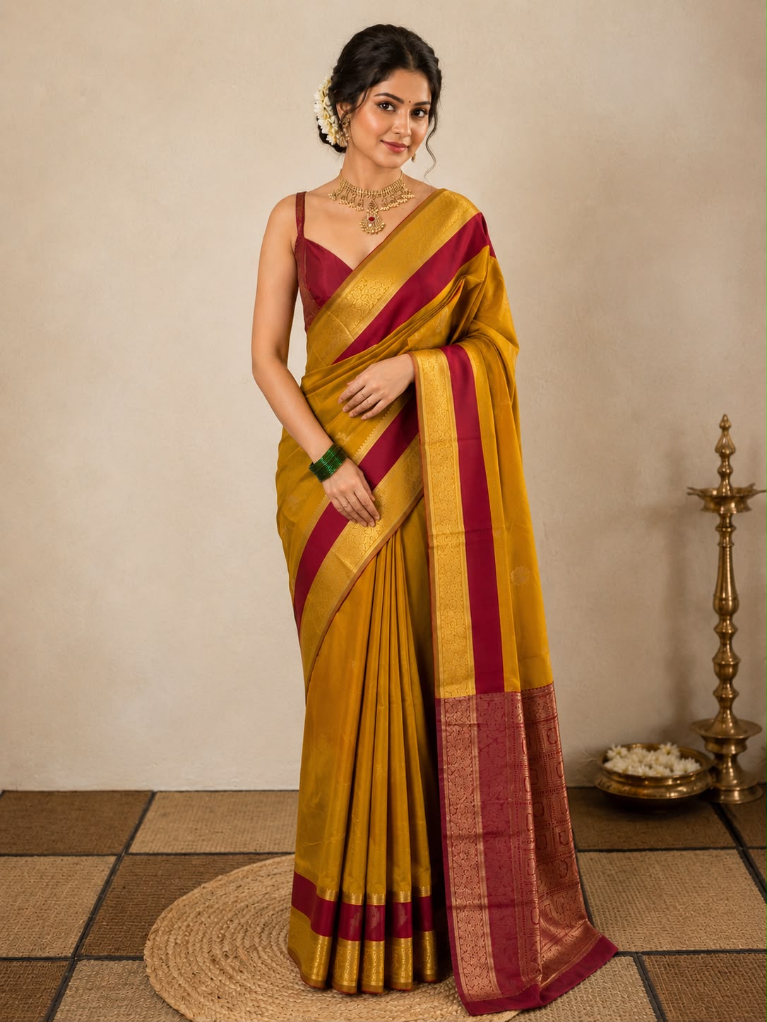 Mustard Yellow Semi Silk Saree