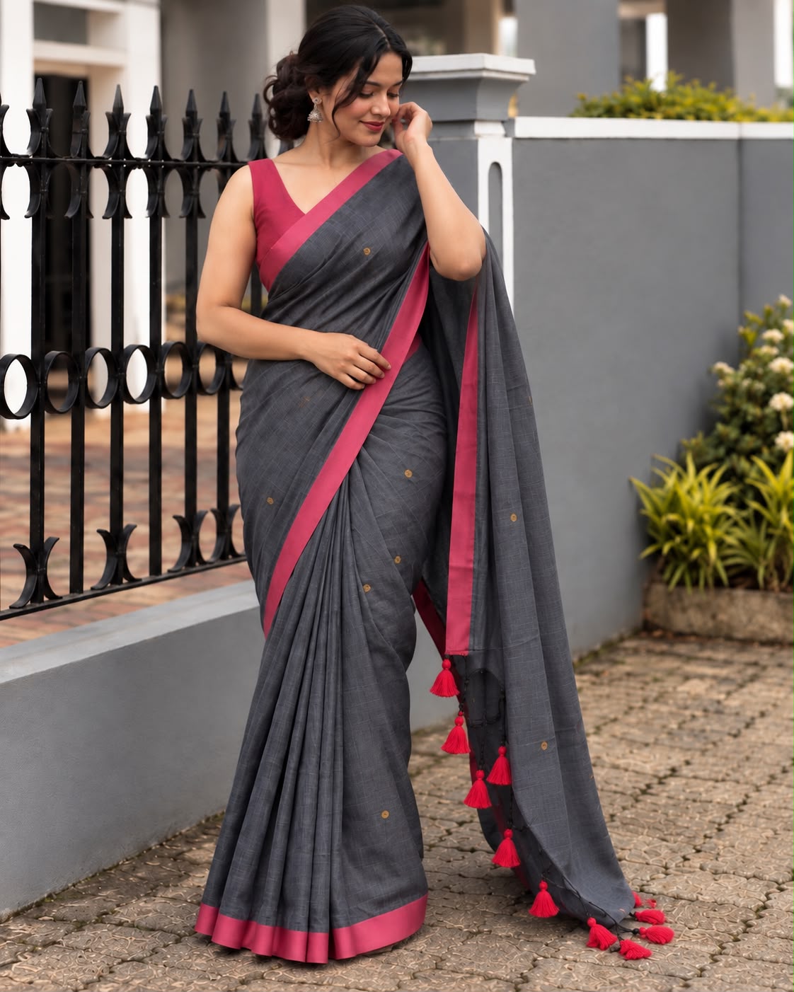 Grey Mulcotton Saree LUXSM06