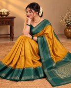 Yellow Semi Silk Saree With Bottle Green Border LUXSS19
