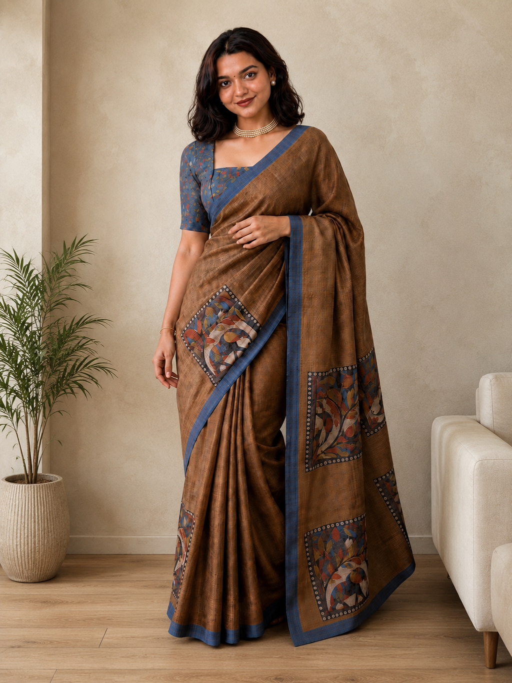 Raw Amber Semi Tussar Saree