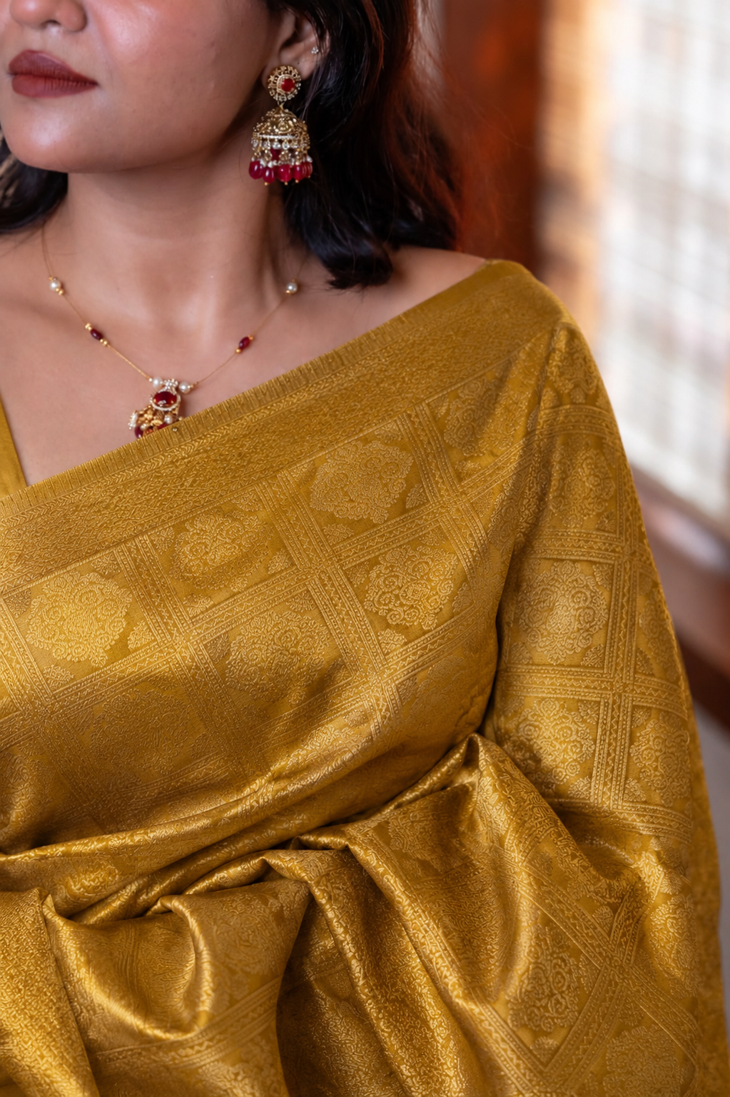 Mango Yellow Semi Silk Saree