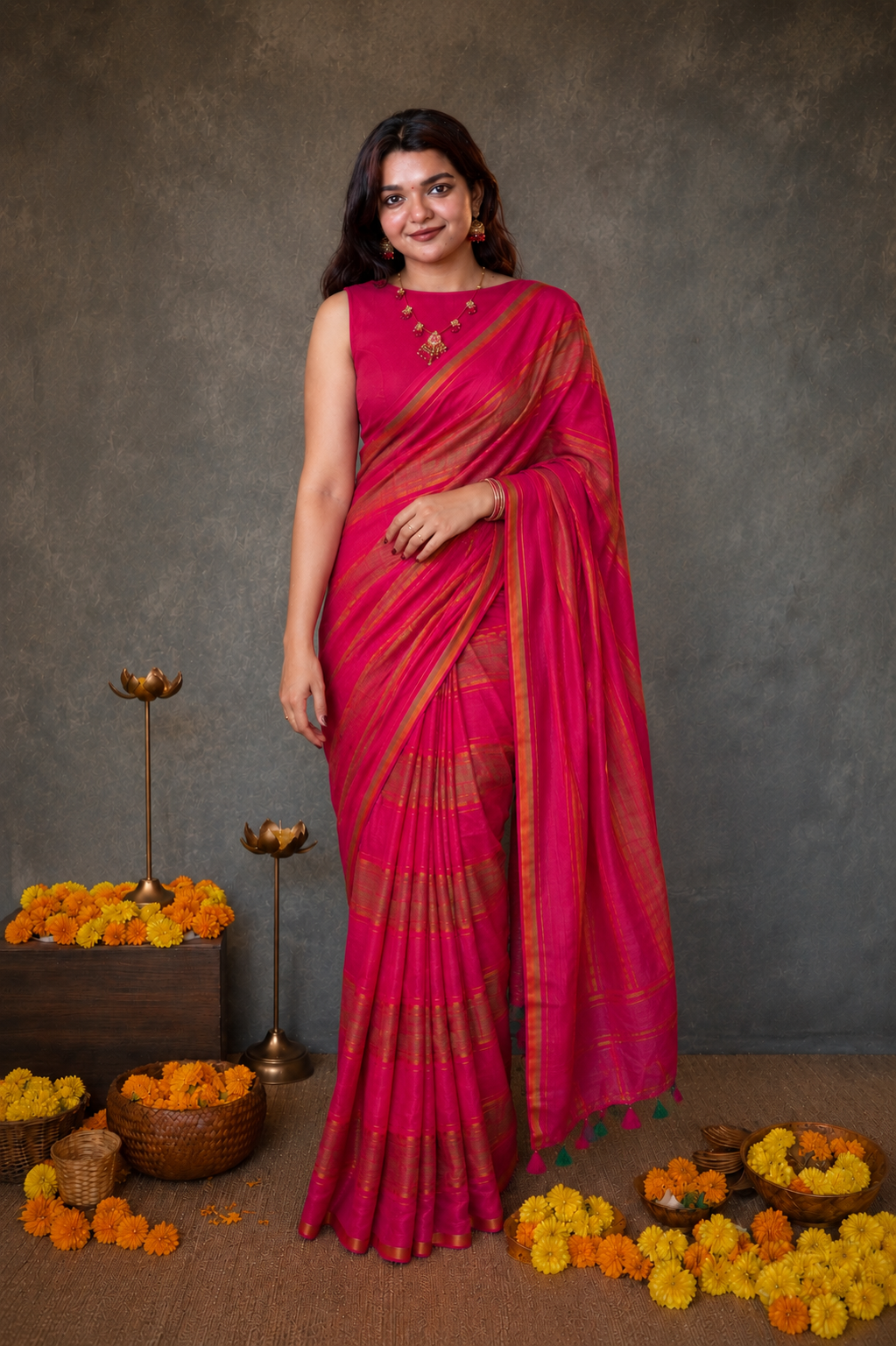 Rani Pink Mul Cotton Saree