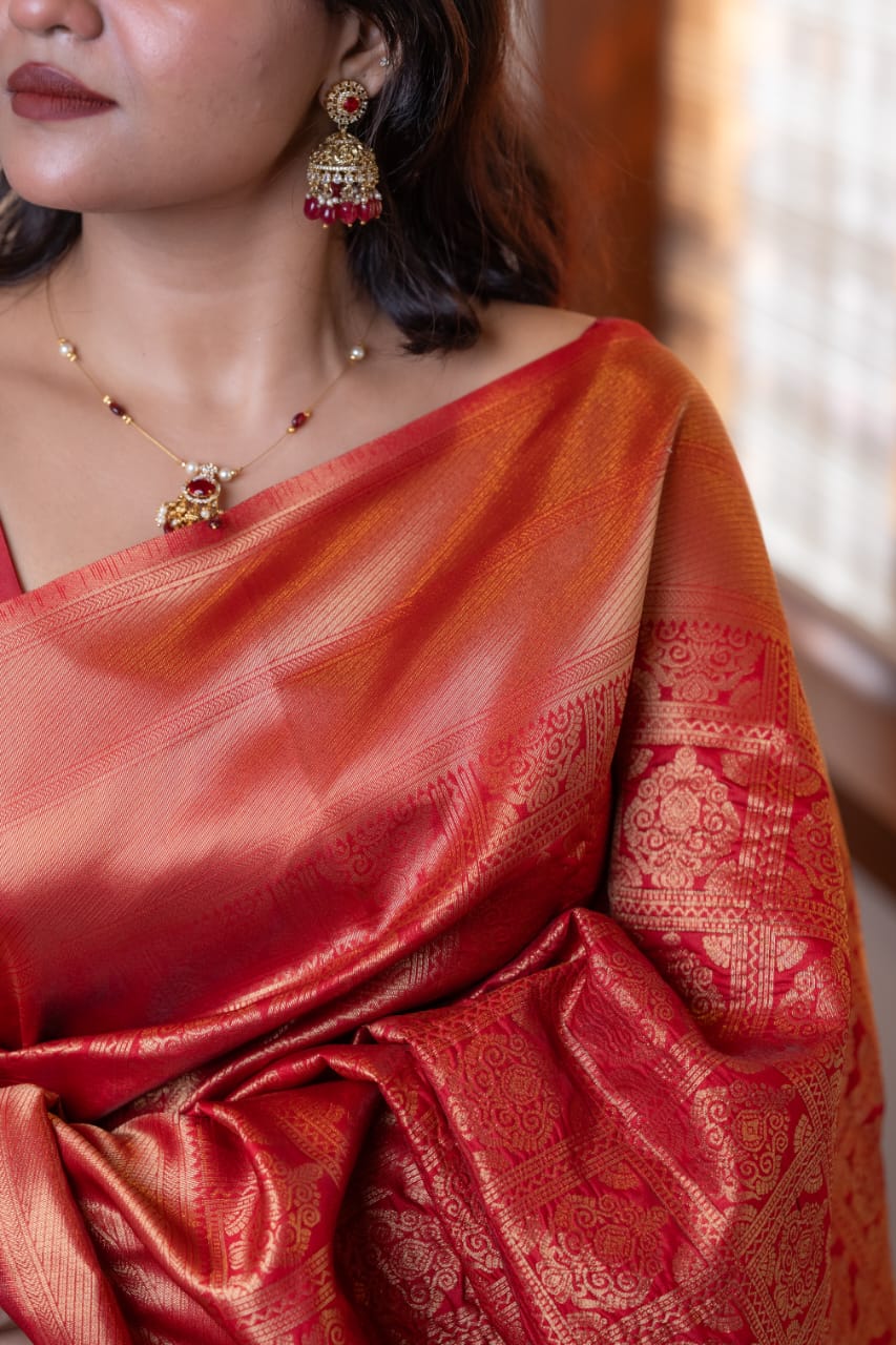 Red Check Semi Silk Saree