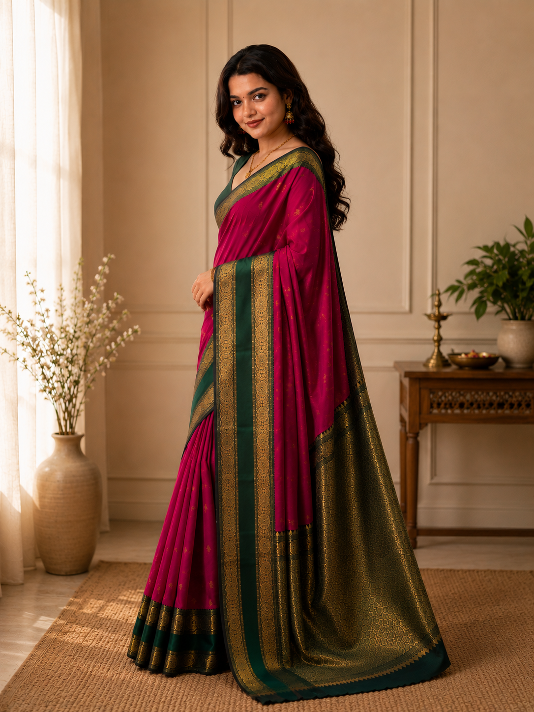 Rani Pink Semi Silk Saree