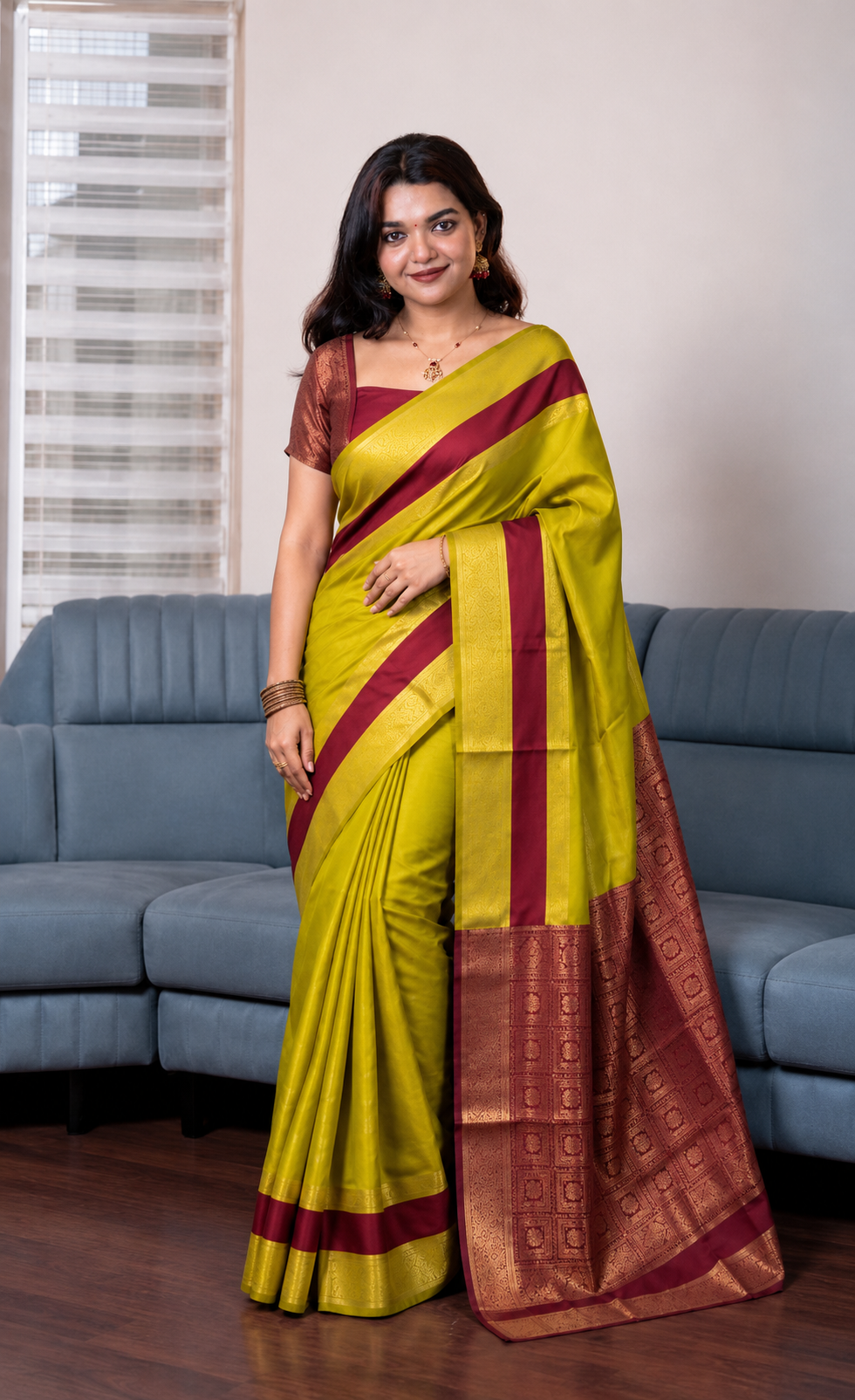 Pear Green Semi Silk Saree