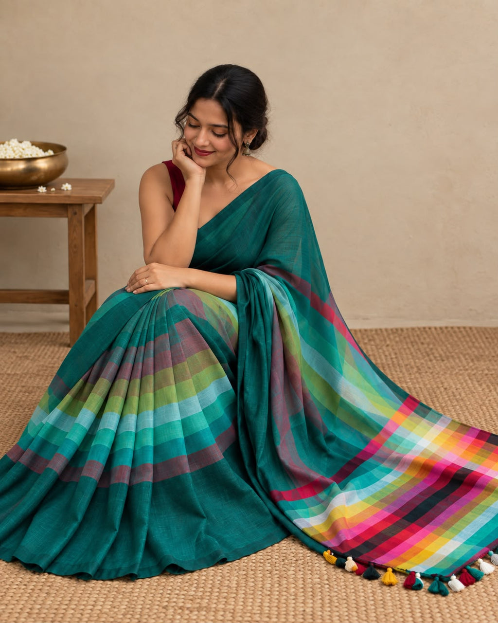 Teal Mulcotton Saree LUXSM07