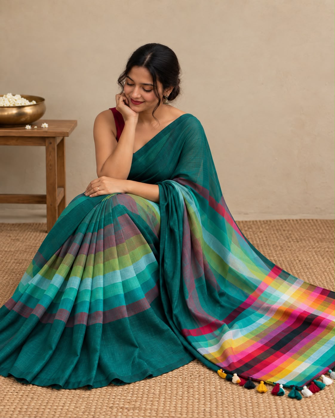 Teal Mulcotton Saree LUXSM07