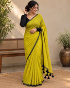 Lemon Green Mulcotton Saree LUXSM04