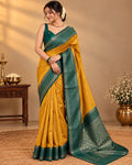 Yellow Semi Silk Saree With Bottle Green Border LUXSS19