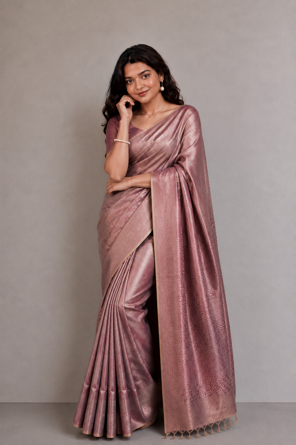 Dusty Mauve Tissue Silk Saree