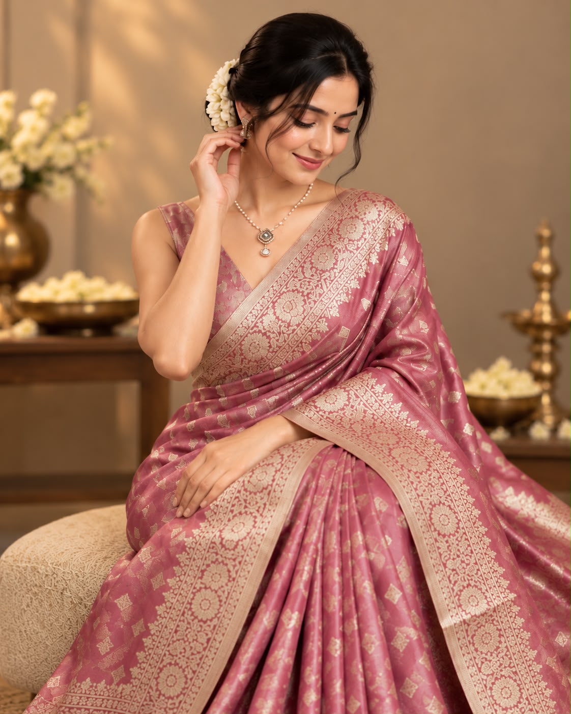 Dusty Rose Tissue Silk Saree LUXST05