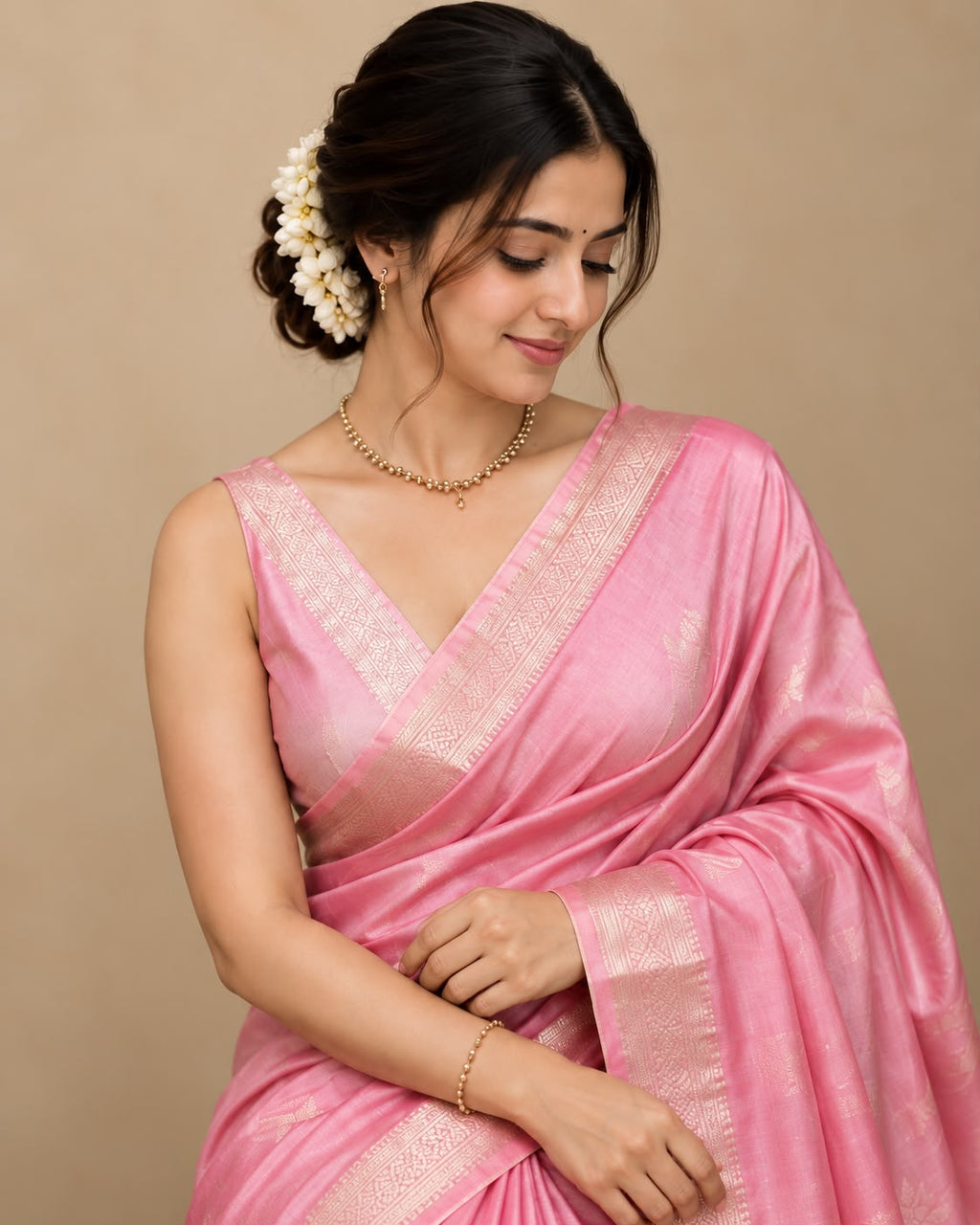 Rose Pink Dual Tone Soft Semi Silk Saree