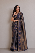 Dark Blue Brocade Semi Silk saree