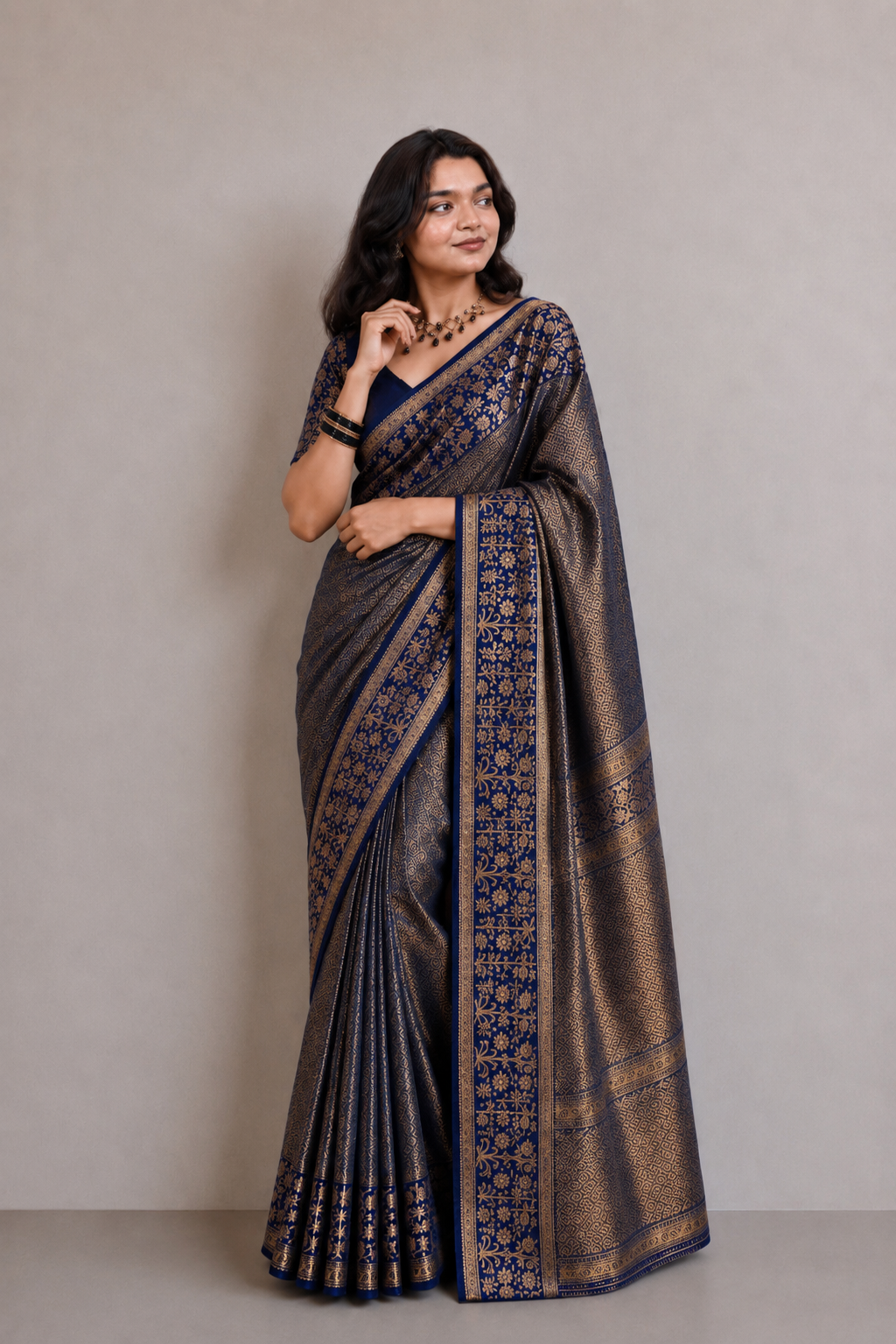 Dark Blue Brocade Semi Silk saree