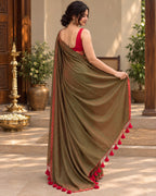 Olive Green Dual Tone Mulcotton Saree LUXSM05