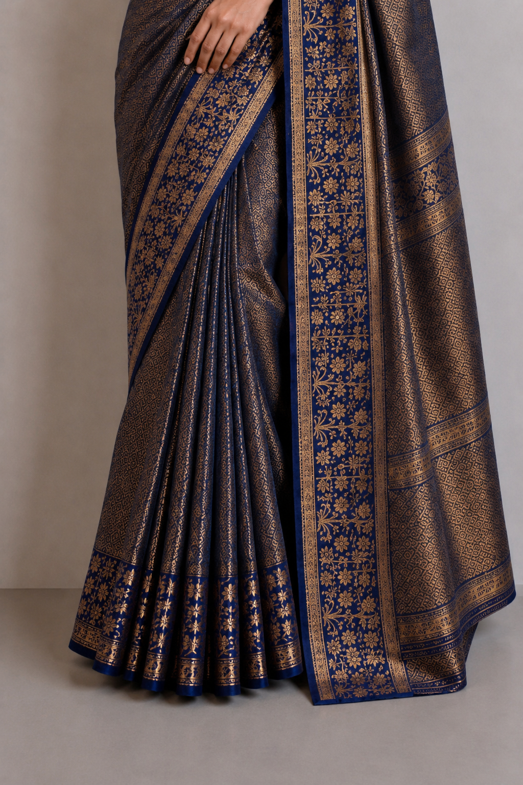 Dark Blue Brocade Semi Silk saree